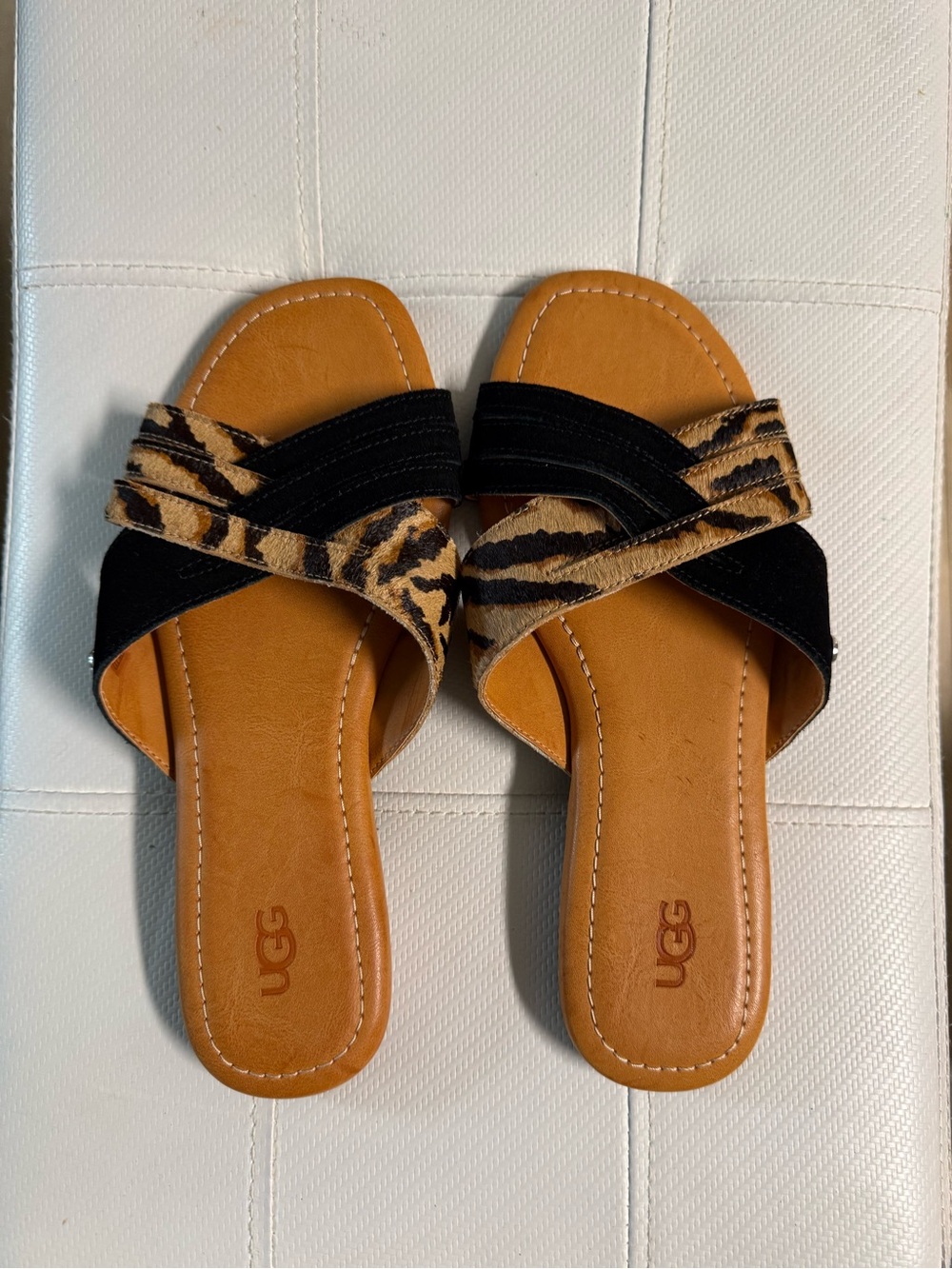 UGG Leopard Print and Black Crossover Slide Sandals Kenleigh Slide size 8 New